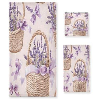 Imagem de xigua Conjunto de toalhas de banheiro lavanda aquarela absorvente macio 3 peças toalha de banho toalha de mão toalhas decorativas para banheiro, academia, hotel, praia, piscina