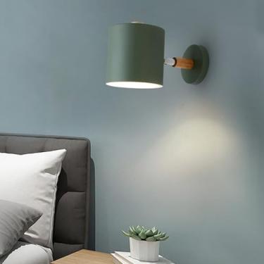 Imagem de GZZBMY E27 Lâmpadas de parede internas rotação ângulo ajustável lâmpada de parede de madeira com sombra de metal iluminação de parede moderna para sala de estar quarto cabeceira corredor (sem lâmpada