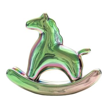 Imagem de MotiveTech Estatueta de Cavalo em Miniatura, Escultura de Animal em Cerâmica, Cavalo de Balanço para Sala de Estar, Salão de Chá, Ano e Inauguração de Casa, Verde Esmeralda