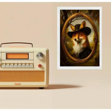 Imagem de Quadro Decorativo Raposa - Retrato Antigo 24X18Cm - Vidro