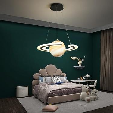 Imagem de Luminária Pendente LED Infantil Planeta Azul, Regulável, Moderna, em Vidro, com Halo, para Quarto de Meninas e Meninos, Altura Ajustável, Lustre Moderno (3 Cores) (Regulável infinitamente, T