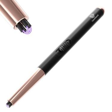 Imagem de Isqueiro de vela elétrico recarregável por USB com trava de segurança e visor de LED, isqueiro de arco sem chama à prova de vento para churrasco, acampamento, cozinha, presentes para mulheres e homens