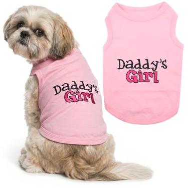 Imagem de Parisian Pet Camiseta para cachorro com palavras bordadas "Daddy's Girl" - 100% algodão, roupas respiráveis sem mangas para cães - Lavável na máquina para cães de tamanho médio, M