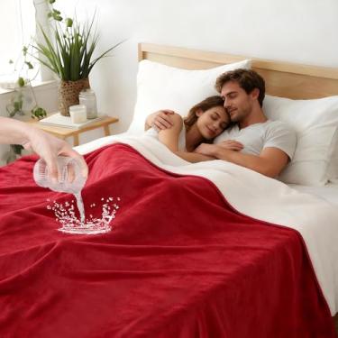 Imagem de Cobertor impermeável para cama 198 x 222 cm, capa de cama macia e impermeável, absorvente à prova de vazamentos e resistente a manchas para sofá, acampamento, viagens e viagens de trailer (vermelho)