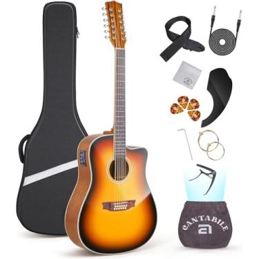 Imagem de VEDO Violão eletroacústico de 12 cordas, tamanho padrão de 41 polegadas, ideal para iniciantes e adultos que tocam com os dedos, tampo em abeto, acompanha capa, palhetas, cordas e correia (Clássico)