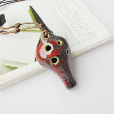 Imagem de Ocarina de cerâmica alto C para iniciantes com 6 furos, instrumento de sopro de argila tradicional, pequeno presente musical fácil de aprender para estudantes e adultos (vermelho)