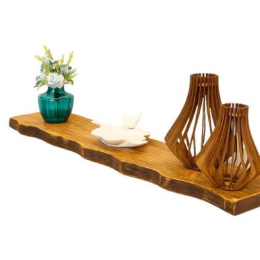 Imagem de Prateleira Rústica de Madeira Maciça 19 cm de Profundidade com Borda Irregular – Estilo Americano, Suportes Invisíveis Inclusos(1,10 x 19 cm)