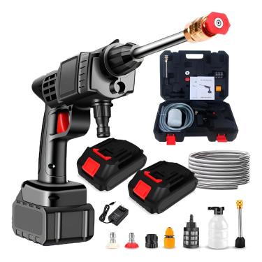 Imagem de NEXMIDIO Lavadora de Alta Pressão Sem Fio 48V, 300W, com 2 Baterias 6000mAh e Maleta - Kit Completo para Lava Jato Portátil - Ideal para Carro, Moto, Quintal, Piscina e Limpeza de Fachadas, Preto