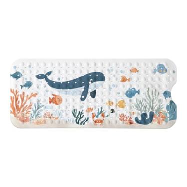 Imagem de Tapete de banheira infantil, tapete de banho antiderrapante com desenho animado para crianças e crianças, tapete de segurança antiderrapante de baleia marinha coral com ventosas fortes, tapete de