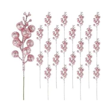 Imagem de Enfeites De Natal Rosa Com Glitter 2026: Flores De Poinsétia, Bagas, H