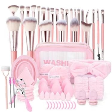 Imagem de DYIMEZI Conjunto de pincéis de maquiagem premium com estojo sintético premium para base, corretivo, sombra, pó, contorno, maquiagem, pincéis, pincéis e ferramentas (rosa)