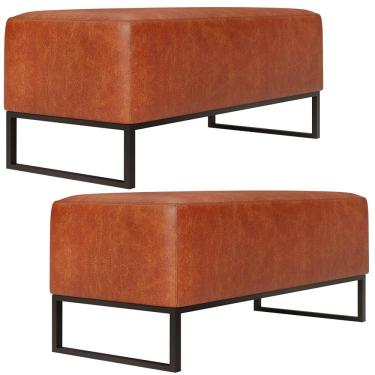 Imagem de Kit 02 Puff Decorativo Para Sala de Estar Cléo W01 Base de Ferro 90 cm Couríssimo Camel - Lyam Decor