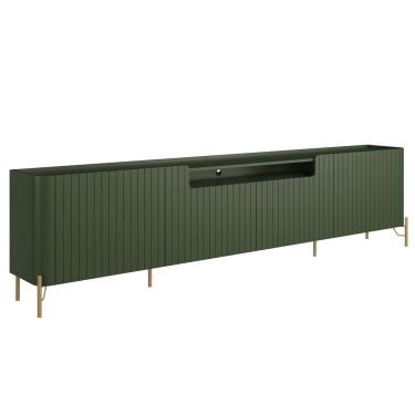 Imagem de Rack Para Sala de Estar TV 75 Pol 4 Portas Brise Pés Industrial Dourado Alef I03 Musgo - Lyam Decor