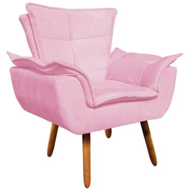 Imagem de Poltrona Decorativa Pés Palito Charger Suede Rosa - Gran Belo