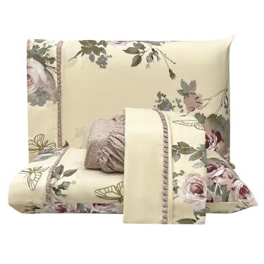 Imagem de Jogo de Cama Lençol Casal Topázio Percal 300 Fios 4 Peças - Palha - 100% Poliéster