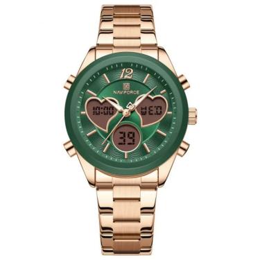 Imagem de Relógio Feminino Design Coração Quartzo Analógico Lcd Digital Impermeavel Casual Verde Dourado