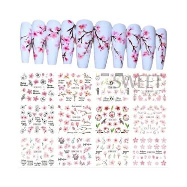 Imagem de Adesivos Florais De Cerejeira Rosa Para Unhas, 12 Peças, Adesivos De F