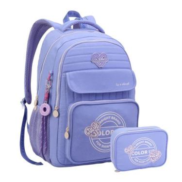 Imagem de Kit Mochila Costas Color Up Com Estojo Box Escolar Glitter Cor:Lilás -
