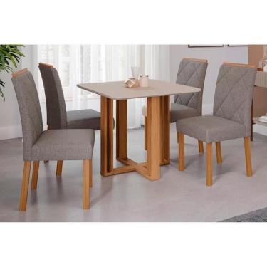 Imagem de Sala De Jantar Flora C- Tampo C- Vidro 95x95cm E 4 Cadeiras Fernanda Madeirado-linho Grafite