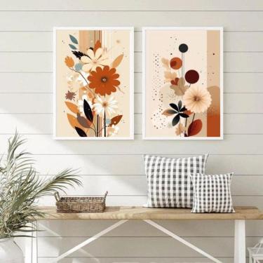 Imagem de Kit 2 Quadros Decorativos Boho Terracota 24x18cm - Vidro e Moldura Preta