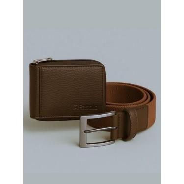 Imagem de Kit Masculino Fasolo Carteira Zíper E Cinto Couro Cafe 120