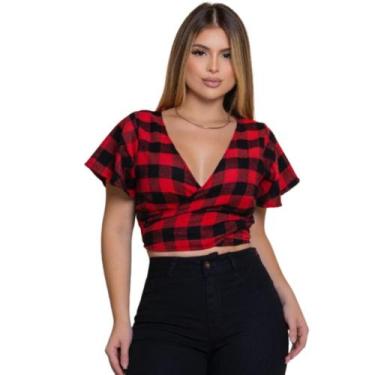 Imagem de Blusa Feminina Transpassada Amarrar Xadrez São João Festa Junina -, Ve