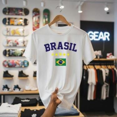 Imagem de Camiseta Masculina brasil Seleção Brasileira 100% algodão Bandeira Brasil Copa 2026 Mundo-Masculino