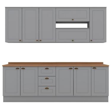 Imagem de Cozinha Modulada 10 Pecas 240cm Ce792 Americana Henn Cinza Nature