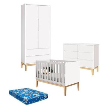 Imagem de Quarto de Bebê 2 Portas e Cômoda 6 Gavetas New Classic Branco com Pés 