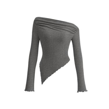 Imagem de Camiseta PRETTYGARDEN Y2K Ombro a Ombro Assimétrica Cinza XL