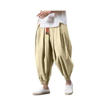 Imagem de Calças Harem Masculinas Soltas De Linho Chinês, Calças De Moletom Over