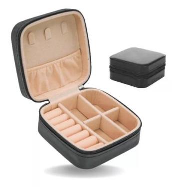 Imagem de Porta Jóias Portátil Viagem Couro Estojo Pequeno Colar Brinco Moeda Re