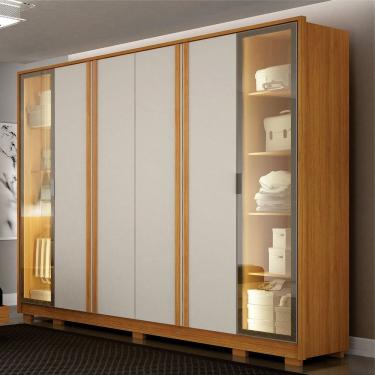 Imagem de Guarda-roupa Casal 06 Portas 06 Gavetas Portas Reflecta e Led 100% Mdf Prime Cinamomo/Off White