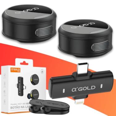 Imagem de Microfone de Lapela Duplo Sem Fio α’GOLD Premium – Áudio Profissional, Cancelamento de Ruído, 10h Bateria, Compatível com iPhone e Android USB-C, Ideal para Vídeos, Lives e Podcasts