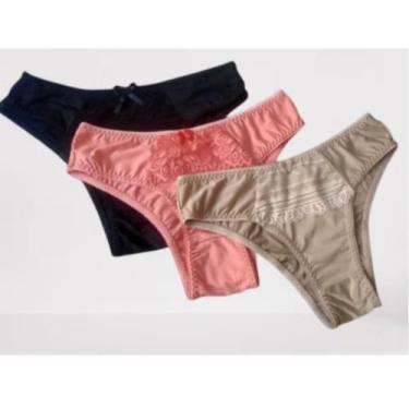 Imagem de Kit 3 Calcinhas de Algodão Feminina Renda Tanga Tangão Calcinha de Alg