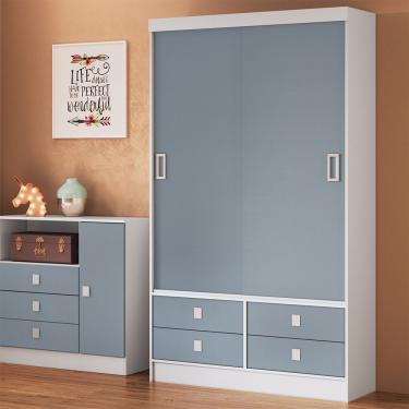 Imagem de Roupeiro Casal Em Mdp Com 2 Portas E 4 Gavetas Percasa Azul