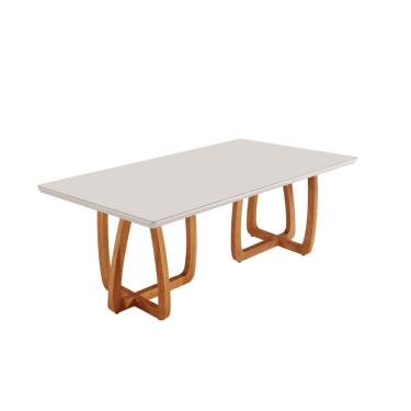 Imagem de Mesa Para Sala De Jantar Flora 180cm Tampo Canto Moeda Laque Cinamomo Imbua/ Laqueado Off
