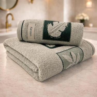 Imagem de Jogo Banho Karsten Quebec Toalha Macia Barra Jacquard 2pçs, Matcha