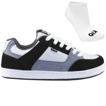 Imagem de Kit Tênis Qix Skate Retrô AM e Meia, 39, Preto, Cinza, Masculino