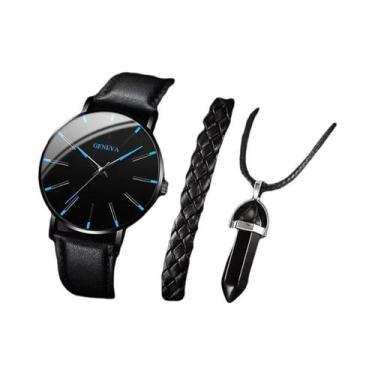 Imagem de Conjunto De Relógio De Quartzo Masculino Com Pulseira De Couro Casual 