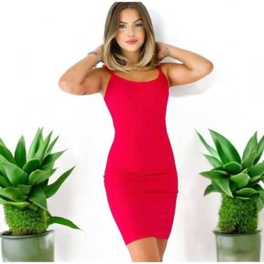 Imagem de Vestido Curto Alcinha Malha Canelada Feminino - NoBrand, Vermelho