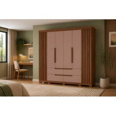 Imagem de Roupeiro Casal Doble 6 Portas e 4 Gavetas - Nogueira Cappuccino - Alba