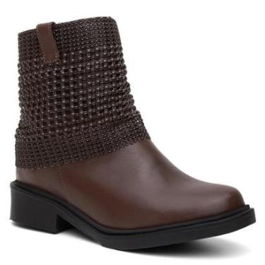 Imagem de Bota Feminina Cano Curto Couro Salto Baixo Malha Metal-Feminino