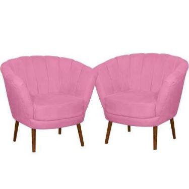Imagem de Kit 02 Poltrona Pétala Flor Decorativa Suede Rosê - Sonho das Poltrona