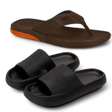 Imagem de Kit 2 Chinelos Masculinos Flex Sport E Slide Ortopédico - RGP, Café, P