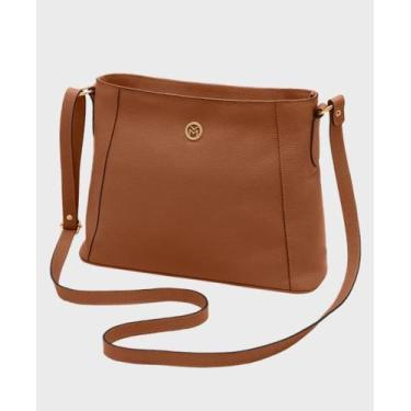 Imagem de Bolsa em couro feminina transversal Mariart Jasmim, Caramelo