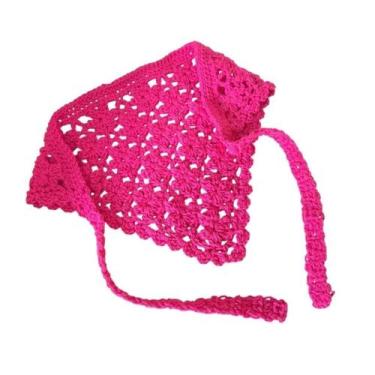 Imagem de Bandana de Crochê Pink com Design Floral  Feita à Mão - Pistache Acess