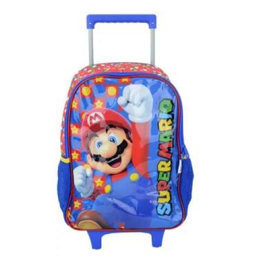 Imagem de Mochila de Rodinhas Escolar Infantil Luxcel Super Mario Azul