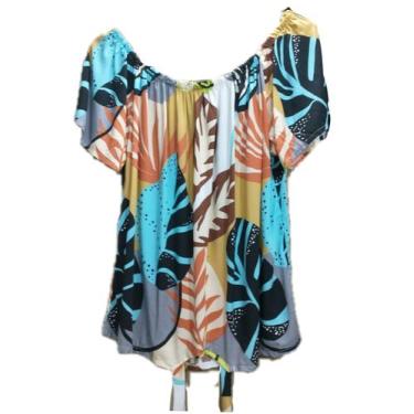 Imagem de Blusa Ciganinha Viscose estampa folhas coloridas - Passarela Tropical