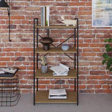 Imagem de Estante com 4 Prateleiras 118x60x33cm Yon Marrom/Vermont/Preto - Metal